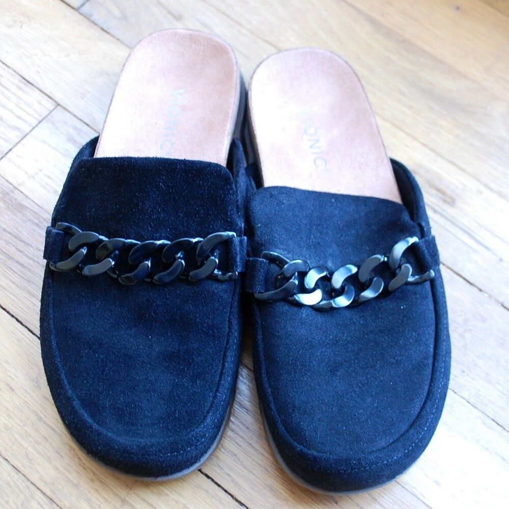 Vionic Georgie Clogs Slip On Comfort Orthotic Black Suede Womens 7.5